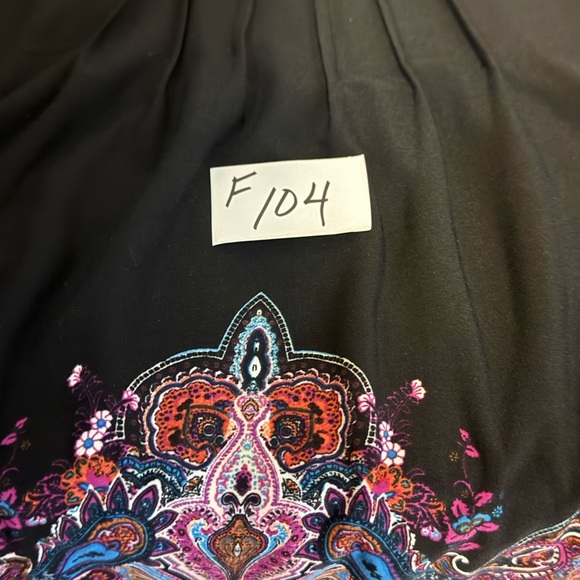 F-104 Ice Black & Colorful Print Pleated Short Sleeve MIDI Dress Size 10 - Picture 12 of 12